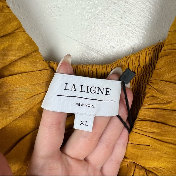La Ligne Anais Maxi Tiered Dress in Dijon Yellow Linen Blend Size XL NWT - Picture 3 of 7